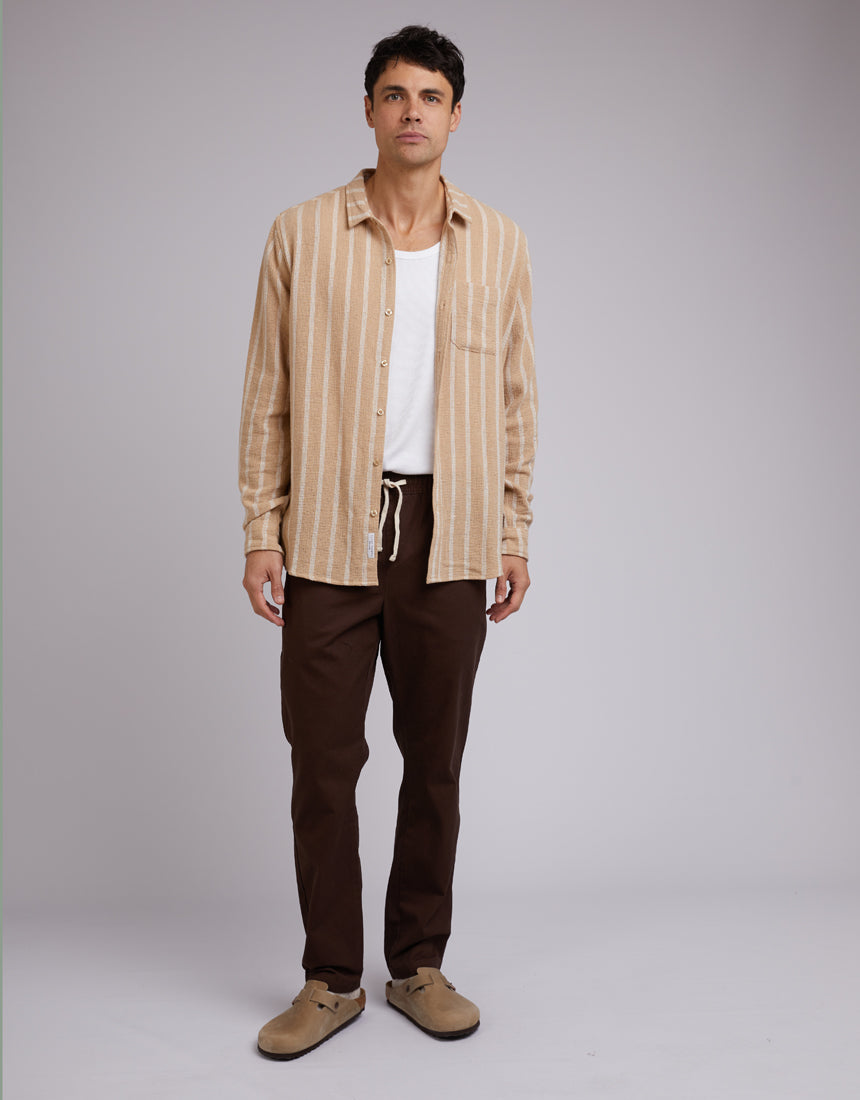 Coen Stripe Long Sleeve Shirt Tan