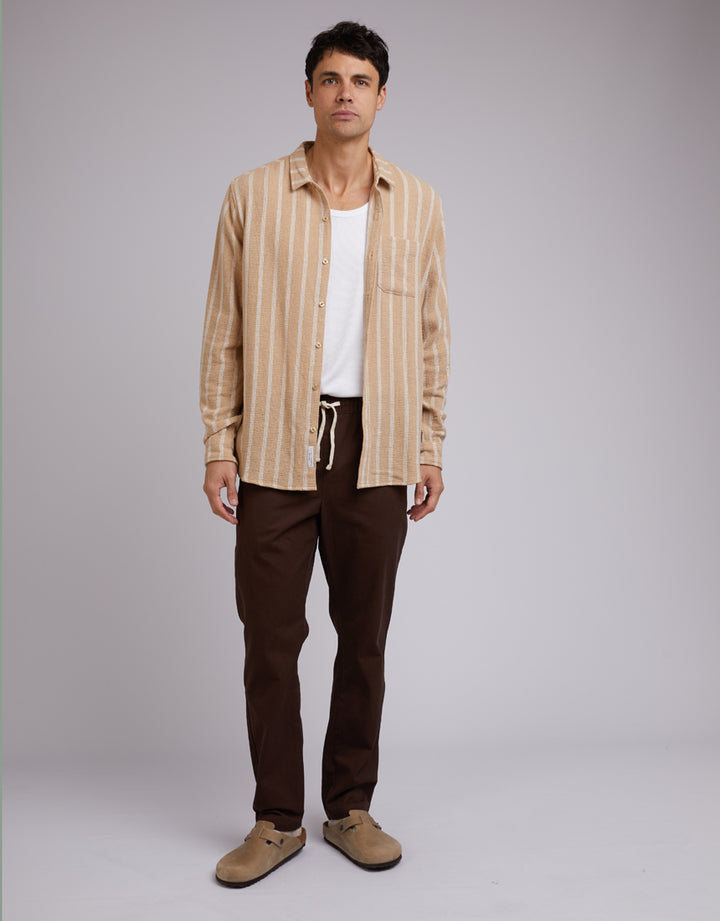 Coen Stripe Long Sleeve Shirt Tan