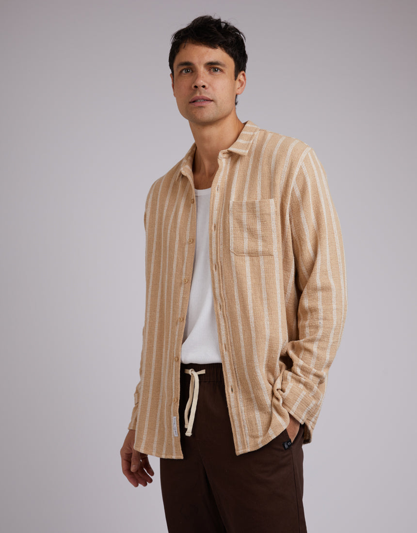 Coen Stripe Long Sleeve Shirt Tan