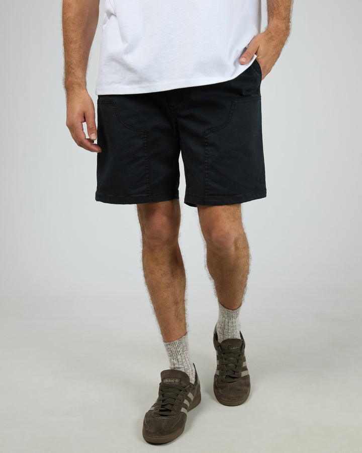Elastic Waist Carpenter Short Washed Black