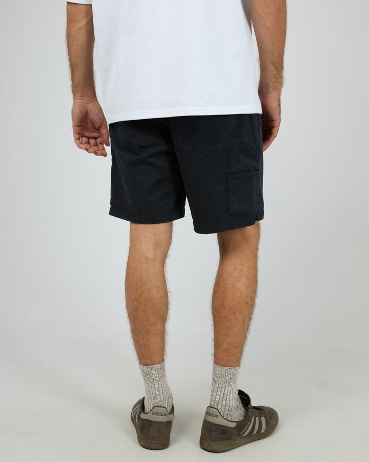 Elastic Waist Carpenter Short Washed Black