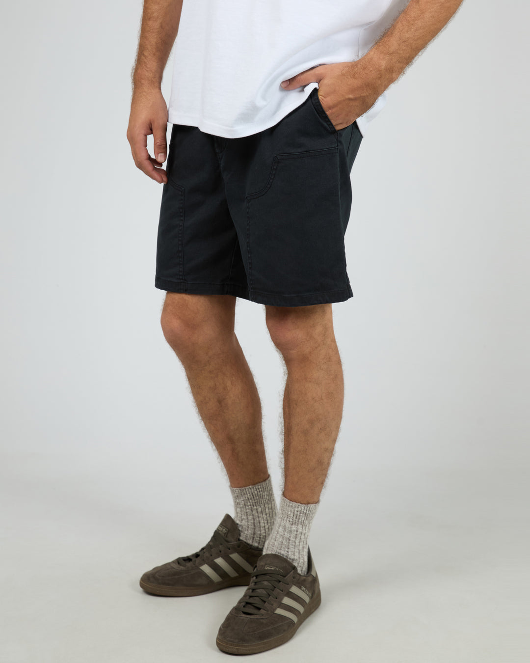 Elastic Waist Carpenter Short Washed Black