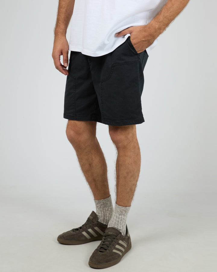 Elastic Waist Carpenter Short Washed Black
