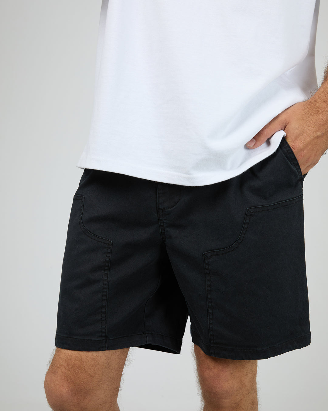 Elastic Waist Carpenter Short Washed Black