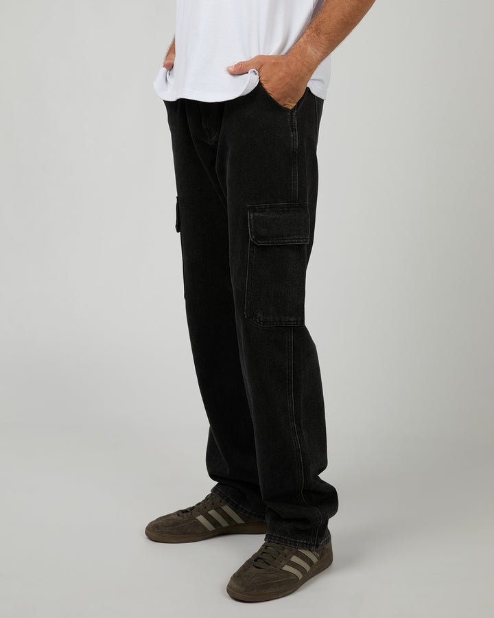 Embroidery Cargo Jean Washed Black