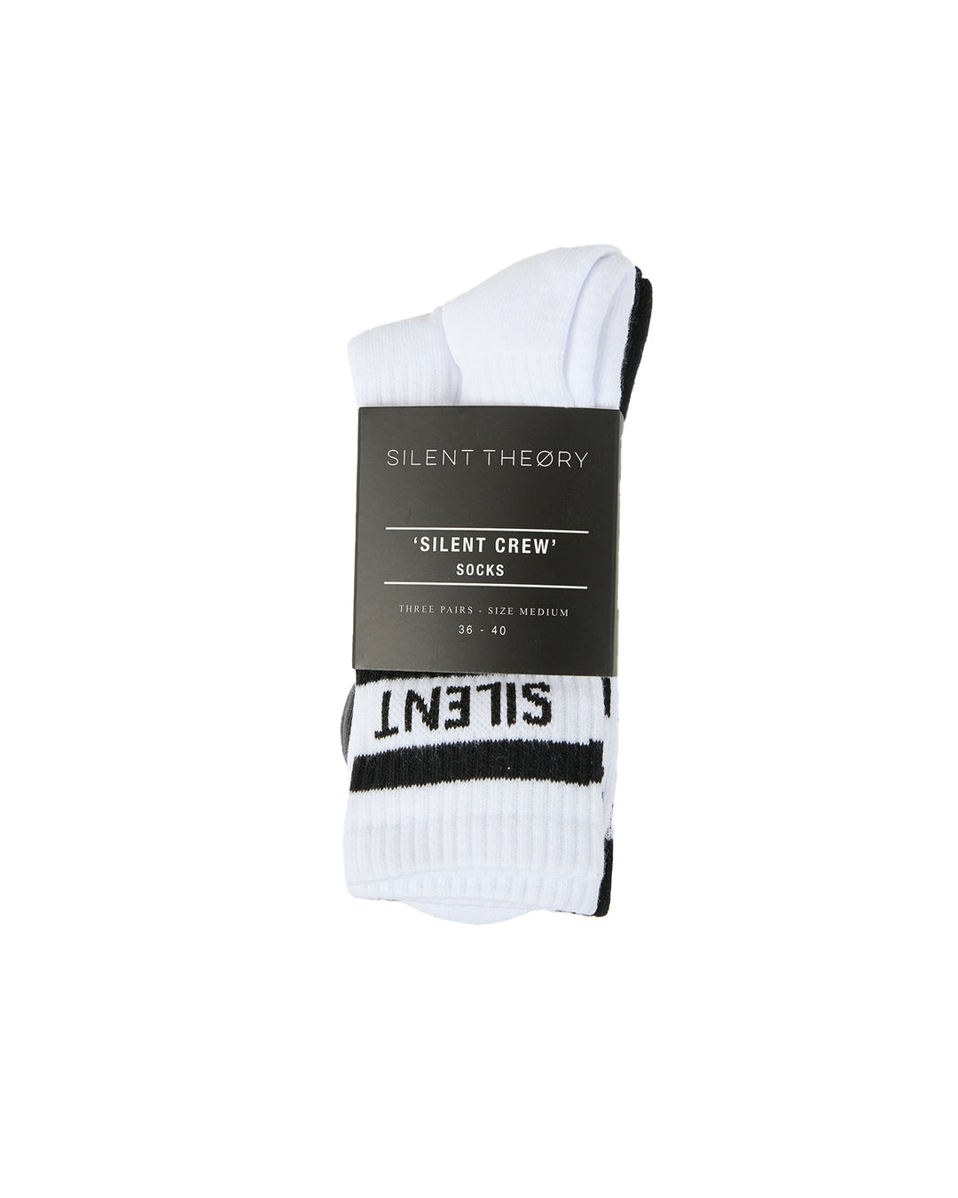 Silent Crew Sock 3 Pack White, Black & Charcoal