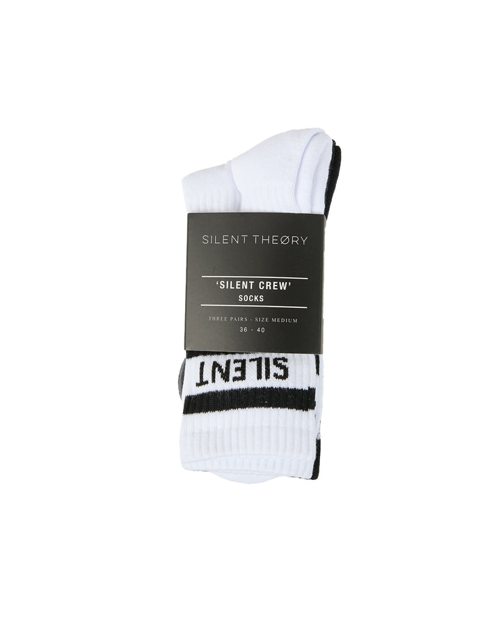 Silent Crew Sock 3 Pack White, Black & Charcoal