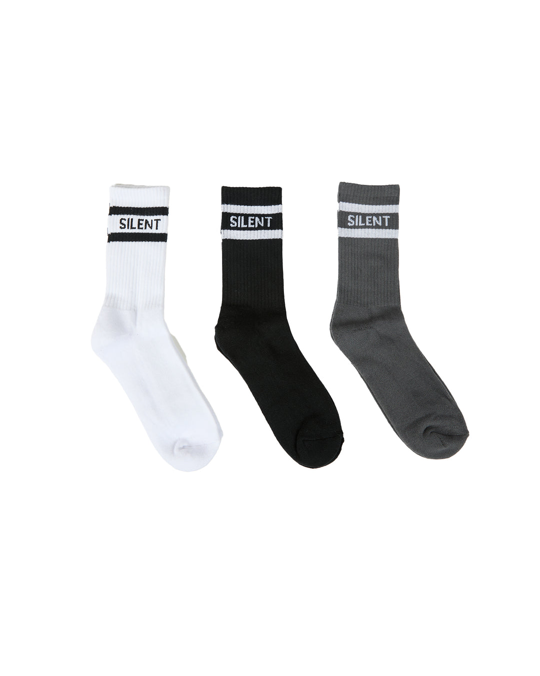 Silent Crew Sock 3 Pack White, Black & Charcoal