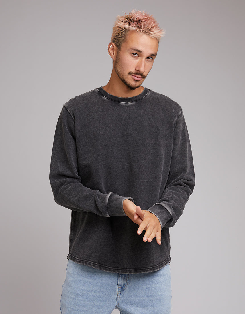 Curved Hem Crew Acid Black