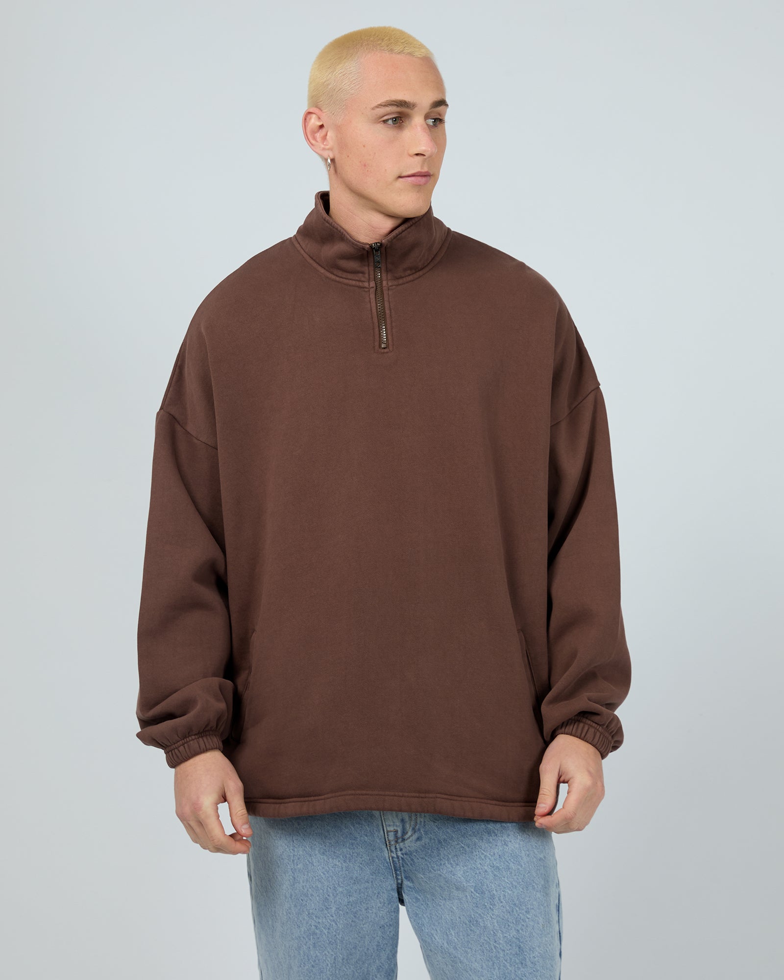 Oversized 1/4 Zip Jumper Chocolate – Silent Theory