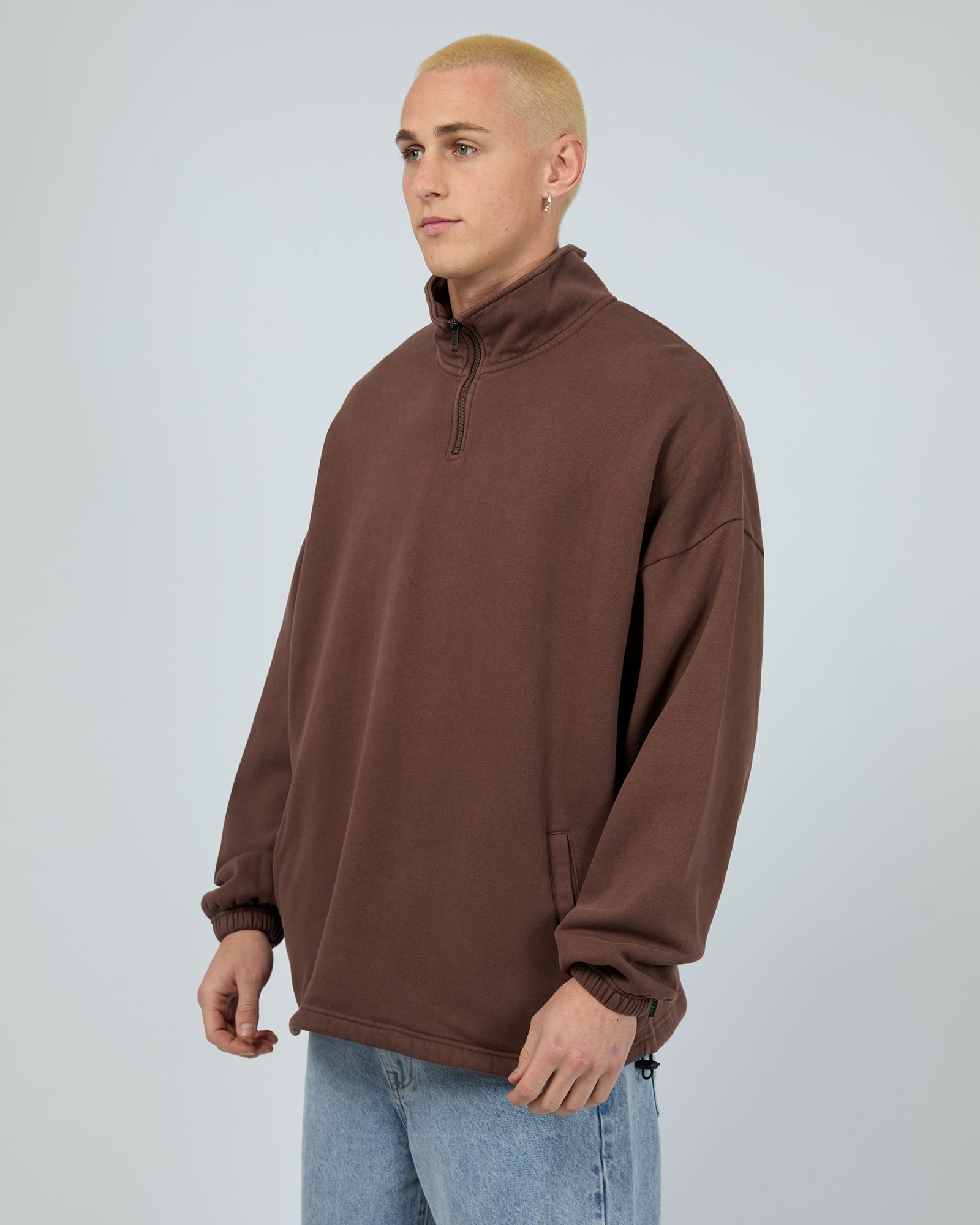 Oversized 1/4 Zip Jumper Chocolate – Silent Theory