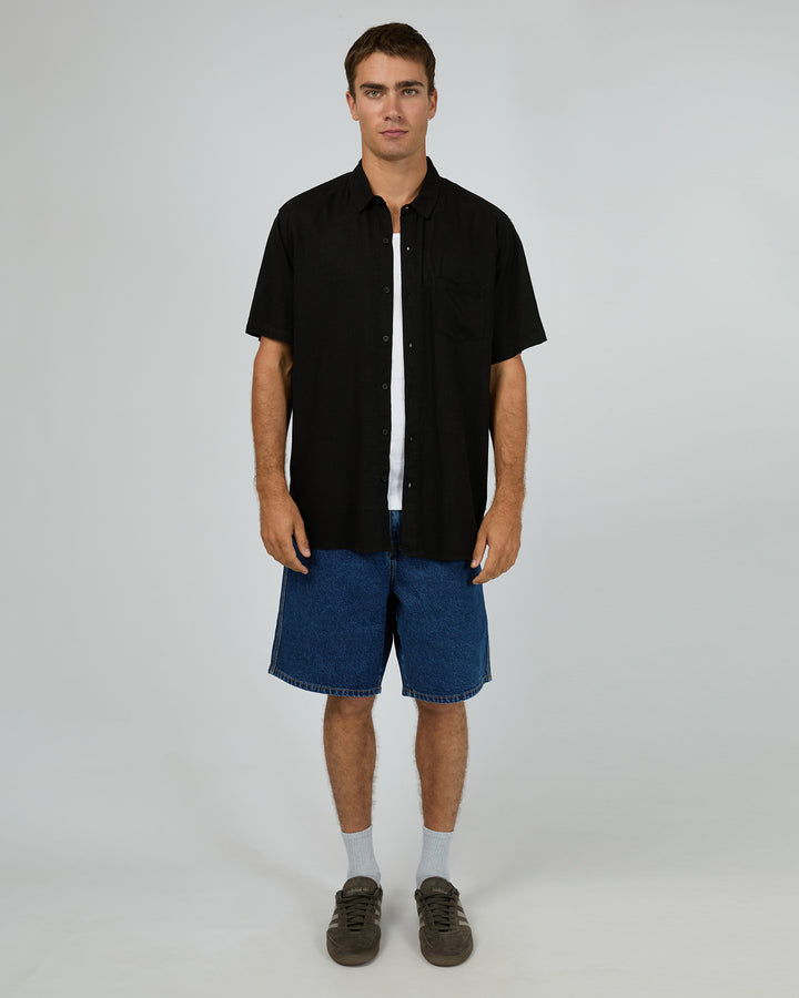 Textured Linen Short Sleeve Shirt Black
