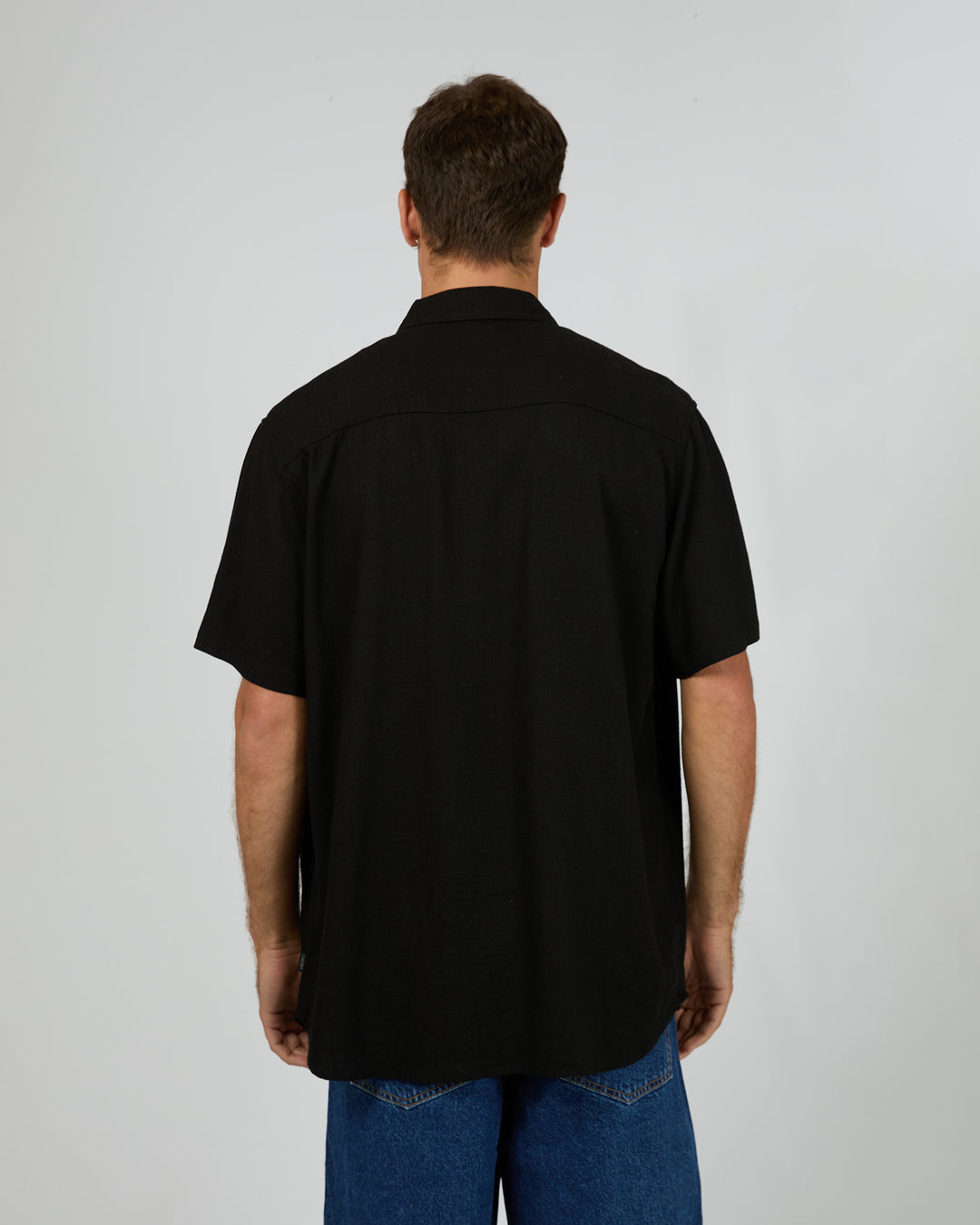 Textured Linen Short Sleeve Shirt Black