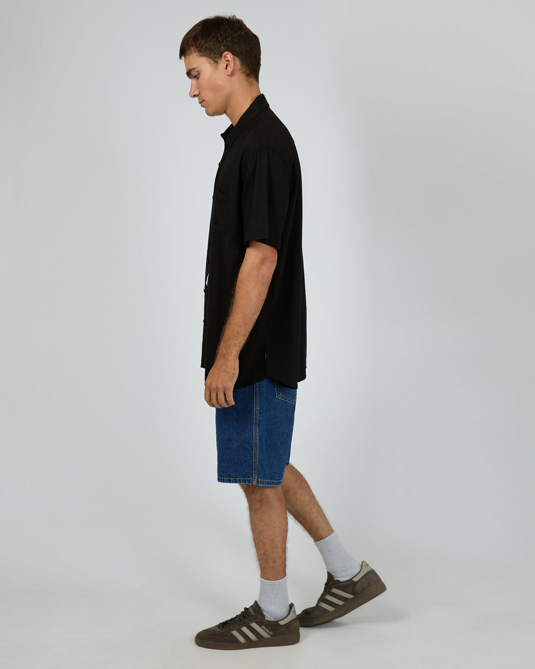 Textured Linen Short Sleeve Shirt Black