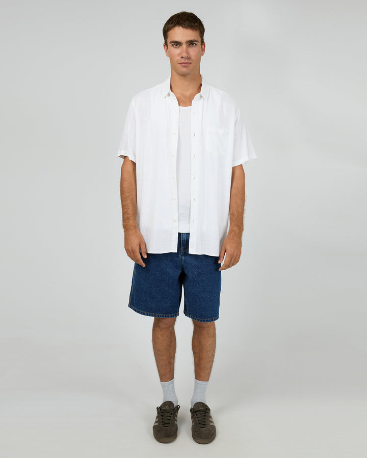 Textured Linen Short Sleeve Shirt White