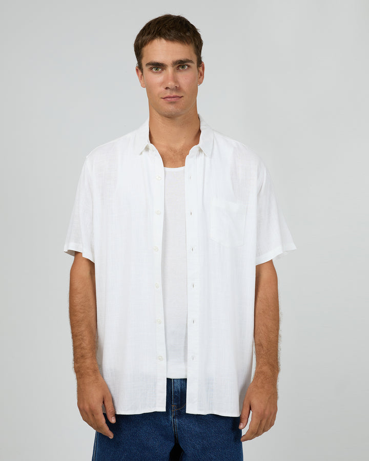 Textured Linen Short Sleeve Shirt White