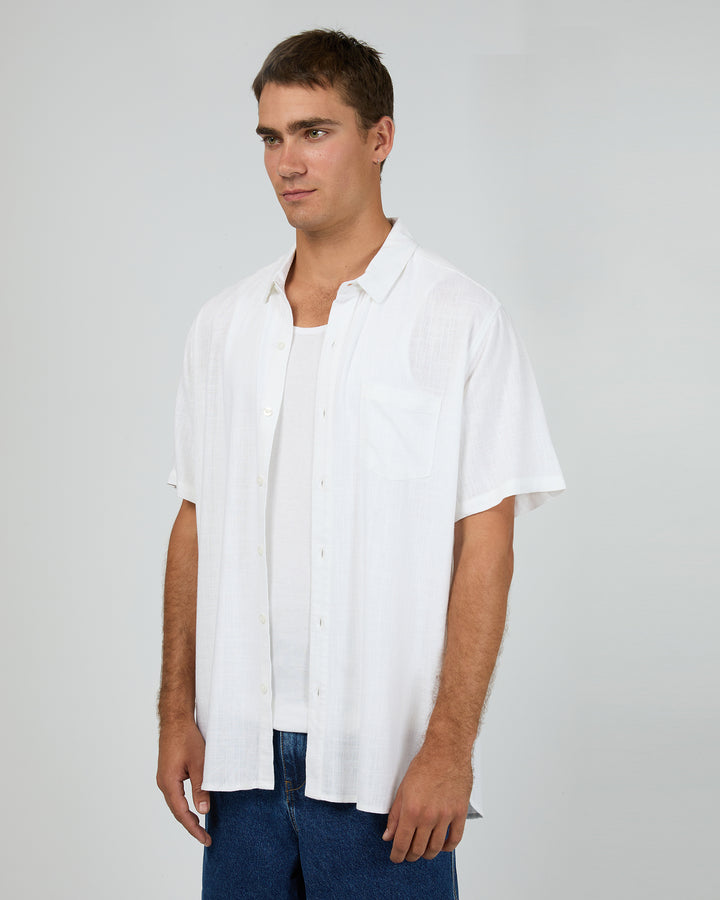 Textured Linen Short Sleeve Shirt White