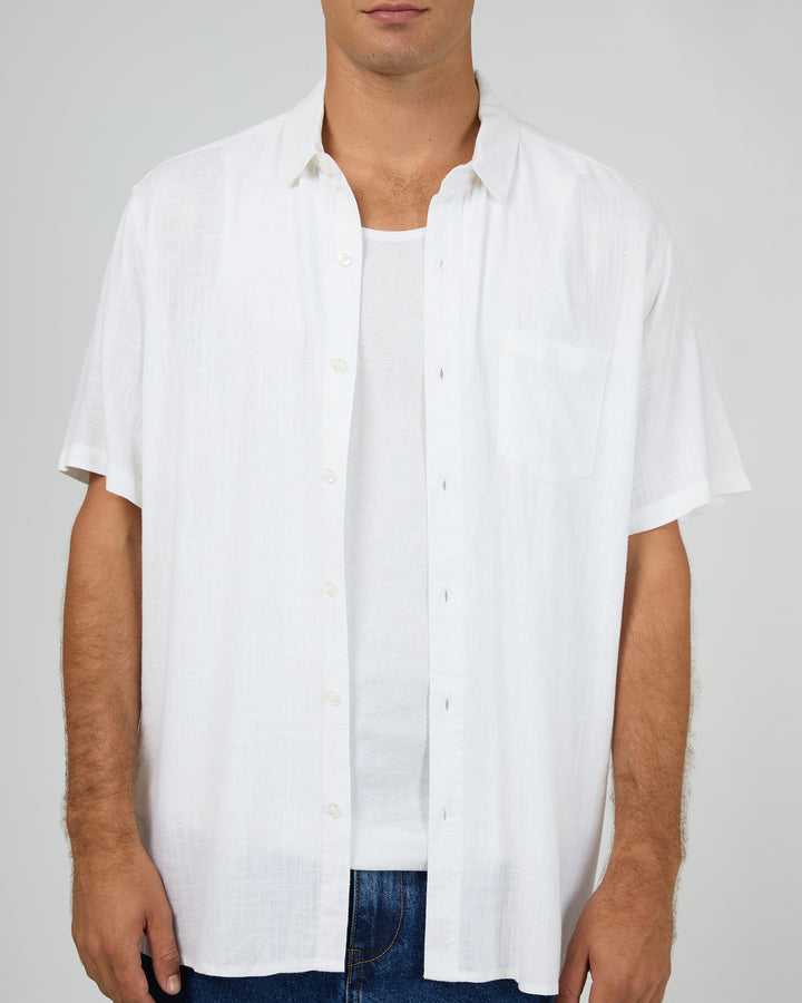 Textured Linen Short Sleeve Shirt White