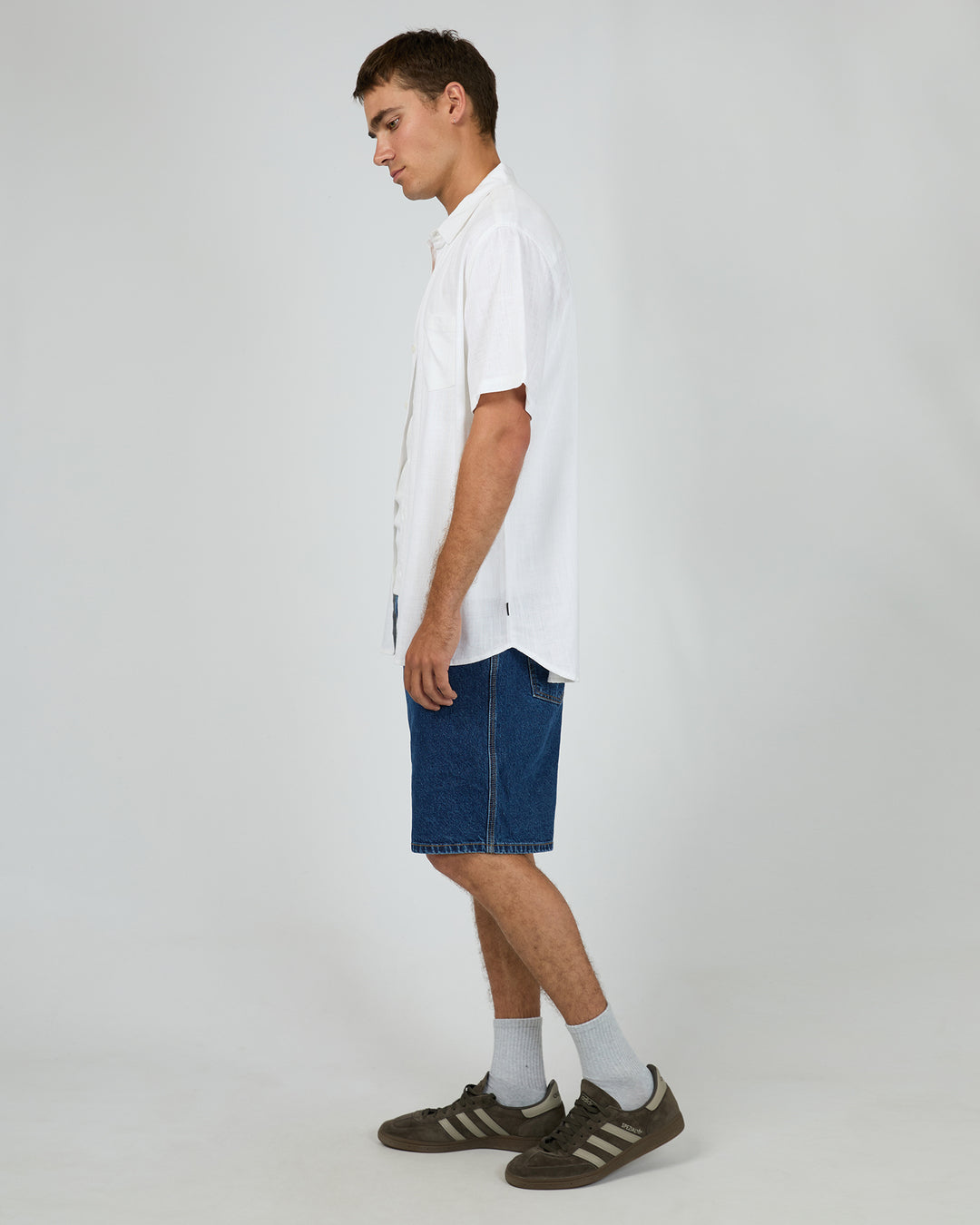 Textured Linen Short Sleeve Shirt White