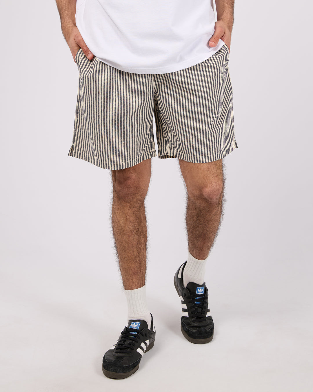 Stripe Linen Short Navy