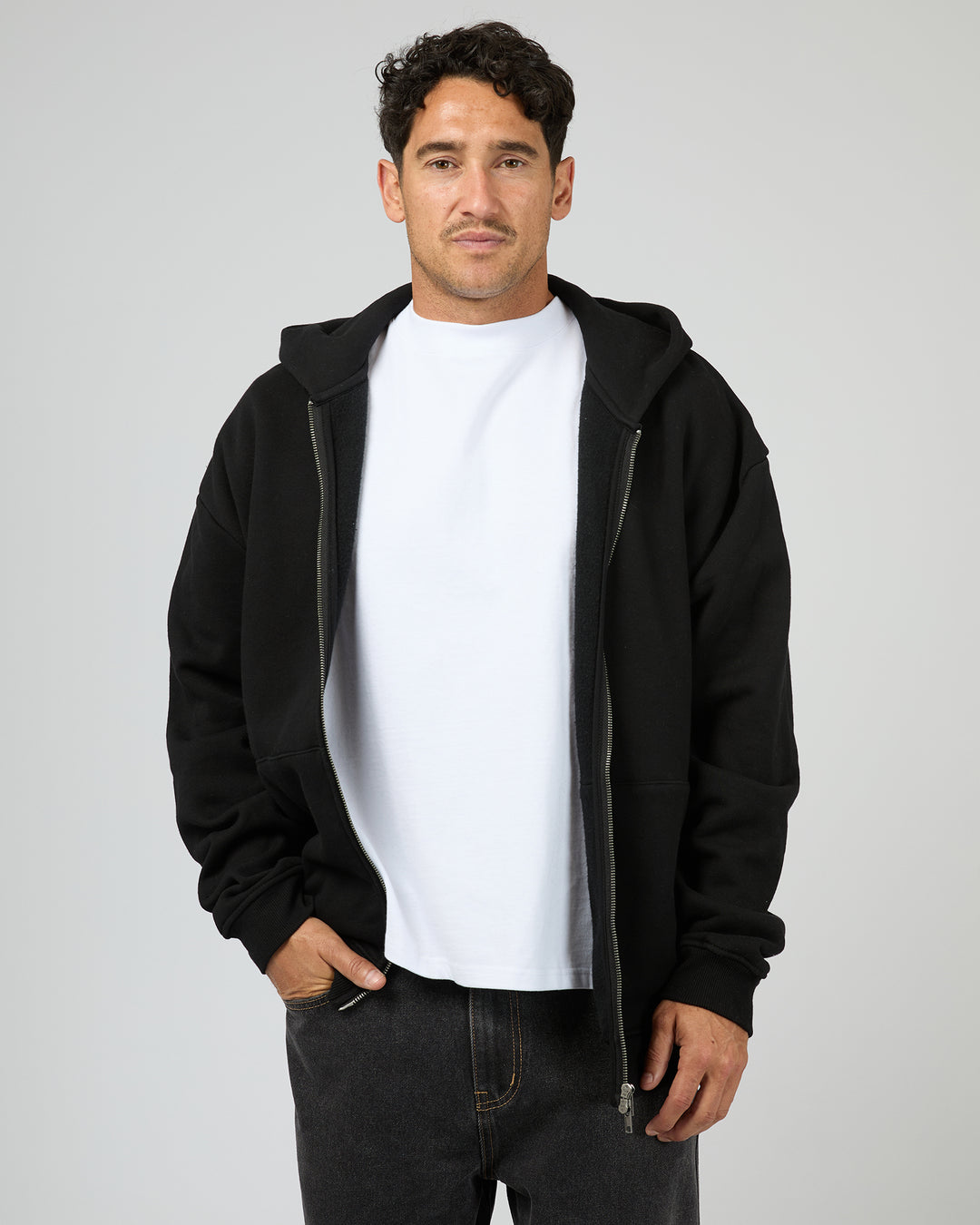 Box Zip Hoodie Black