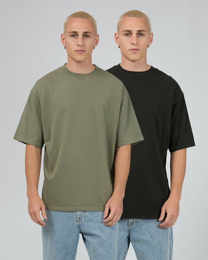 Heavy Weight Tee 2pk Washed Black & Khak