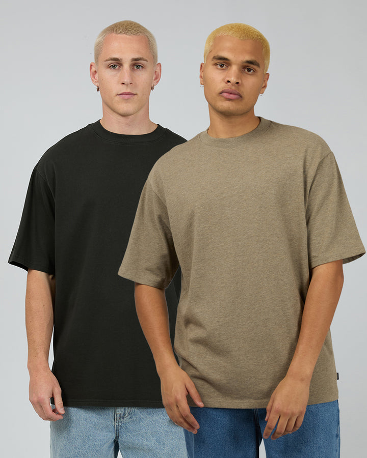 Heavy Weight Tee 2pk Washed Black/Brown Marle