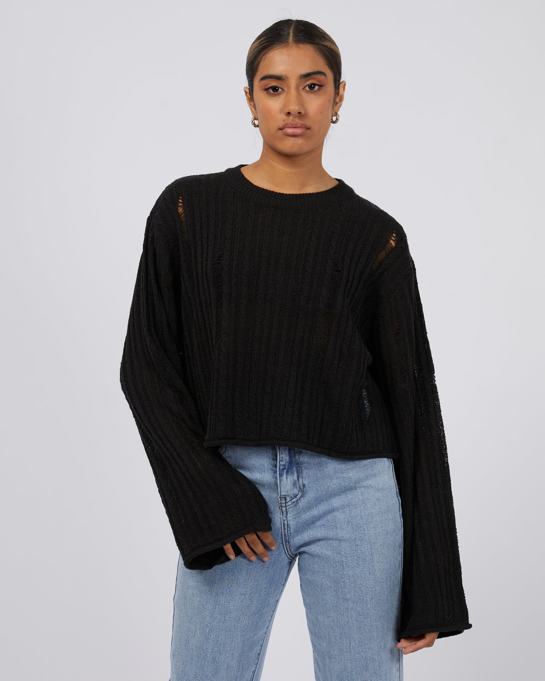 Dominique Distressed Knit Black