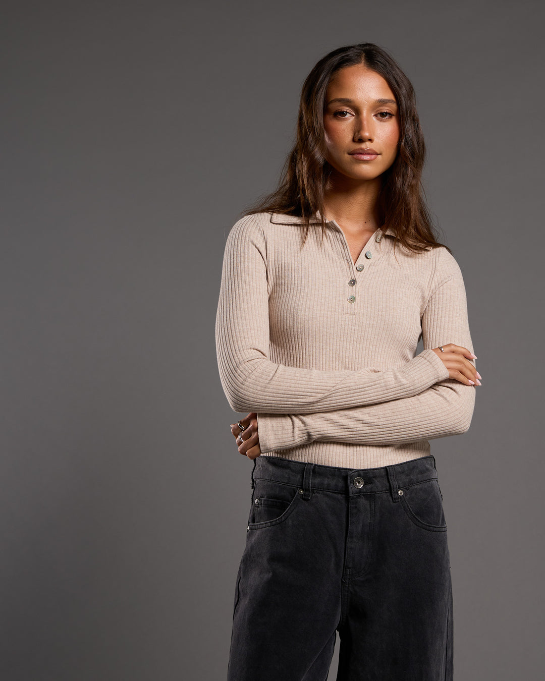 Aria Knit Long Sleeve Top Oat