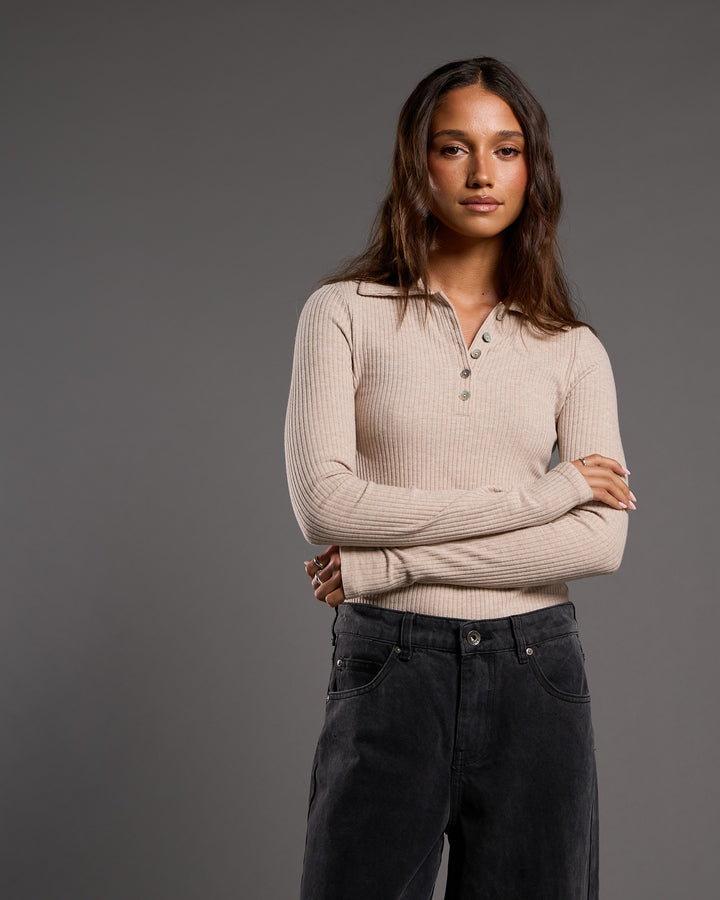 Aria Knit Long Sleeve Top Oat