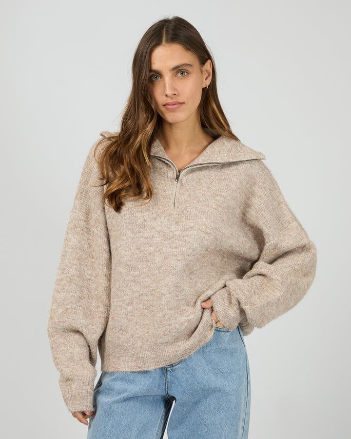 Bonni Knit Quarter Zip Jumper Brown