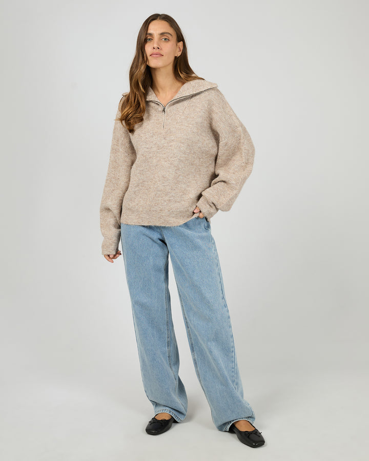 Bonni Knit Quarter Zip Jumper Brown