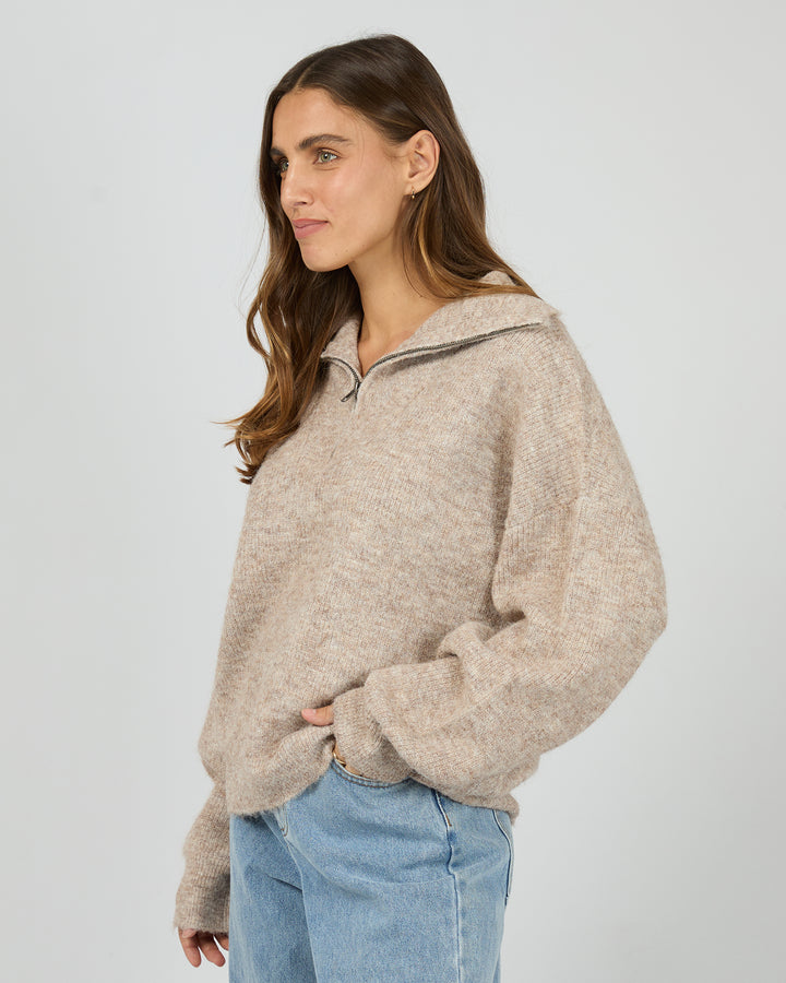 Bonni Knit Quarter Zip Jumper Brown