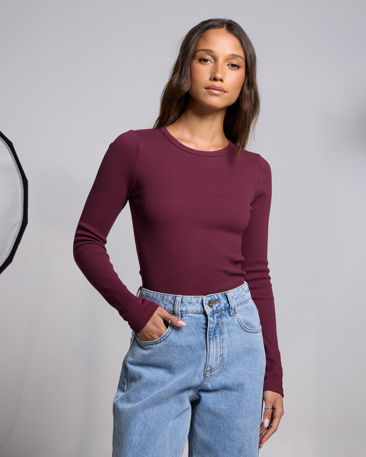 Rib Long Sleeve Tee Cherry
