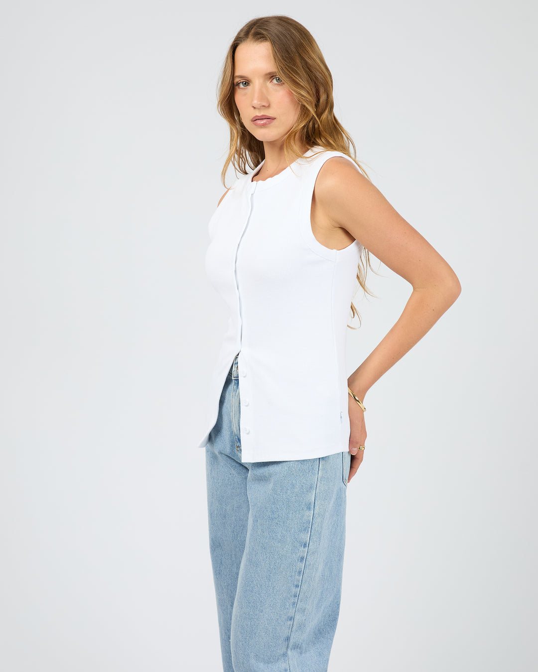 Button Up Tank White