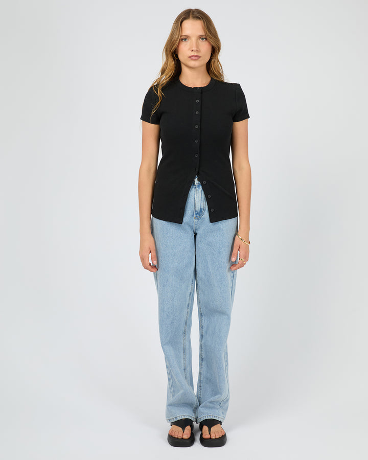 Button Up Short Sleeve Tee Black