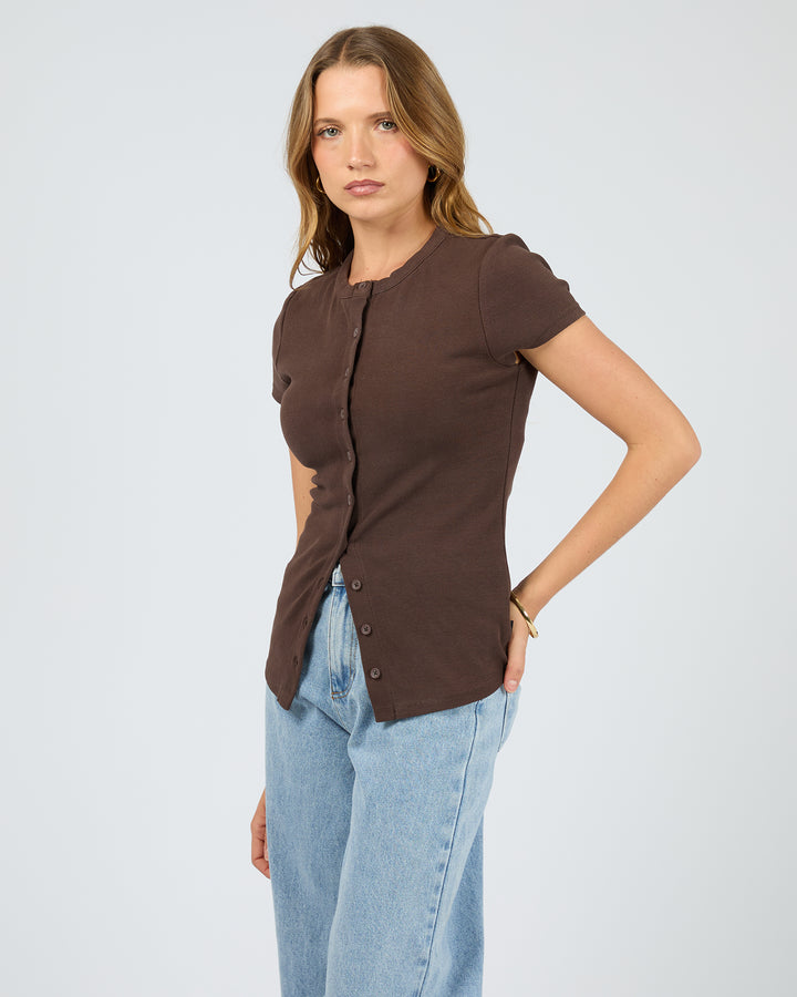 Button Up Short Sleeve Tee Chocolate