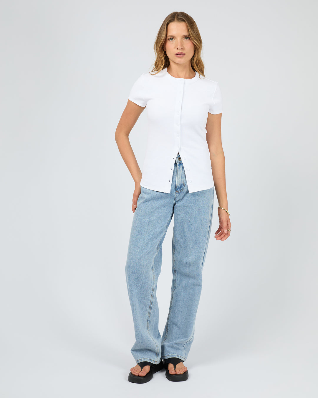 Button Up Short Sleeve Tee White