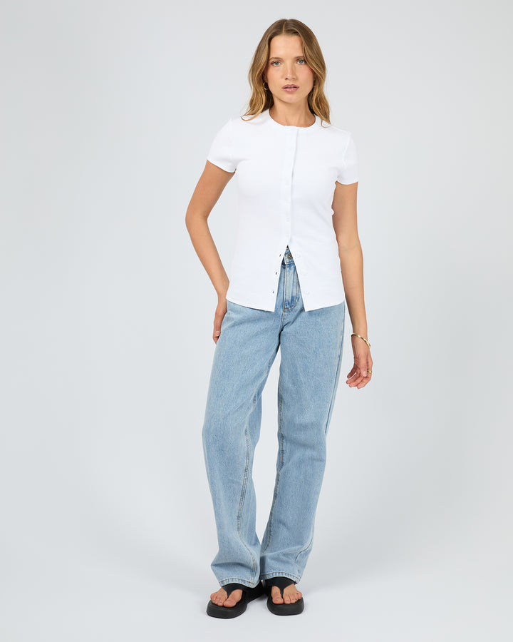 Button Up Short Sleeve Tee White