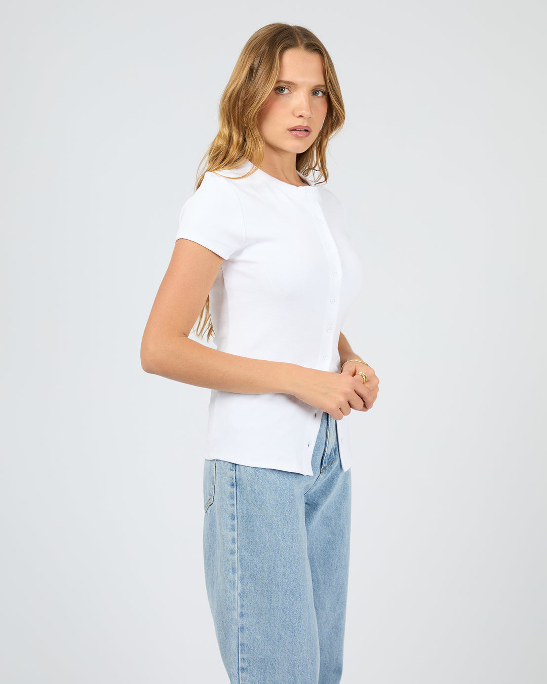 Button Up Short Sleeve Tee White
