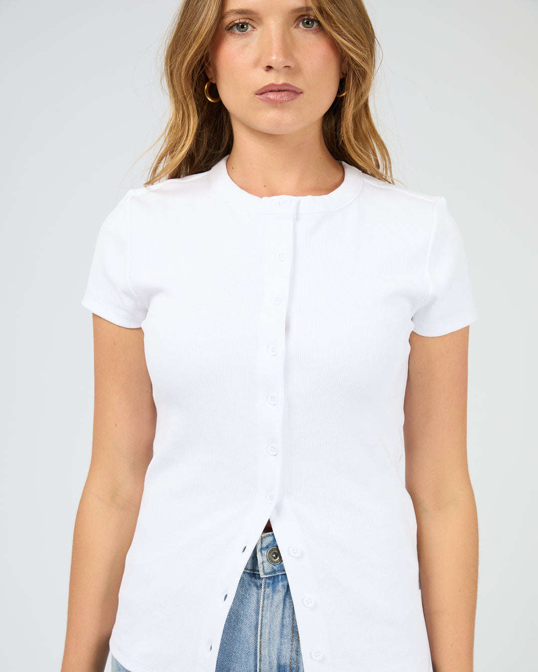 Button Up Short Sleeve Tee White