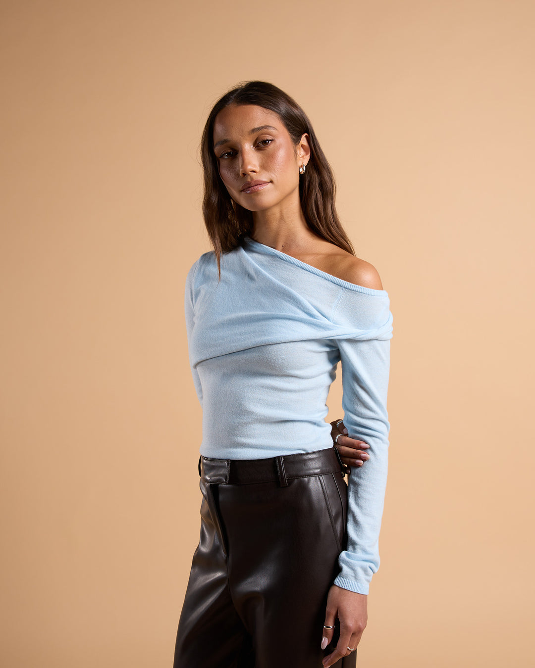 Ashton Knit Layered Long Sleeve Top Light Blue