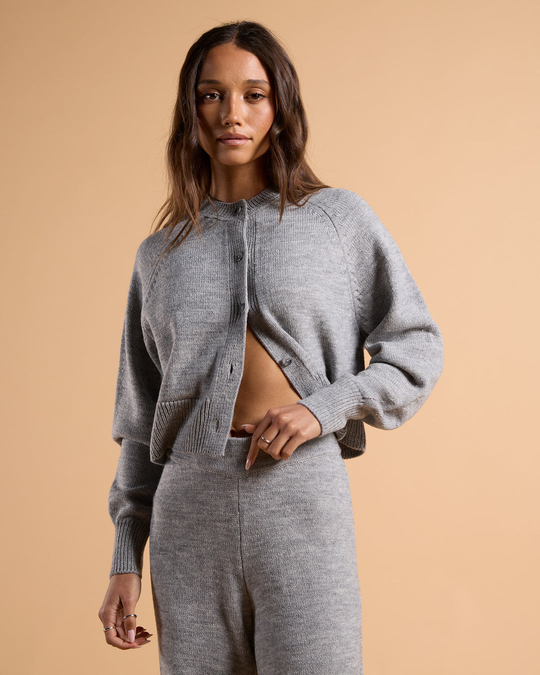 Lotus Knit Cardigan Grey Marle