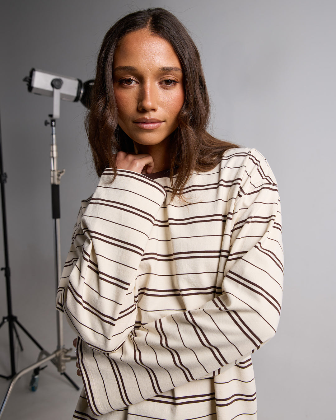 Stripe Long Sleeve Tee Chocolate