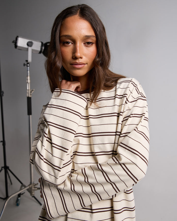 Stripe Long Sleeve Tee Chocolate
