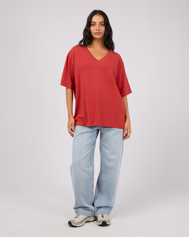 V-Neck Oversized Tee Red