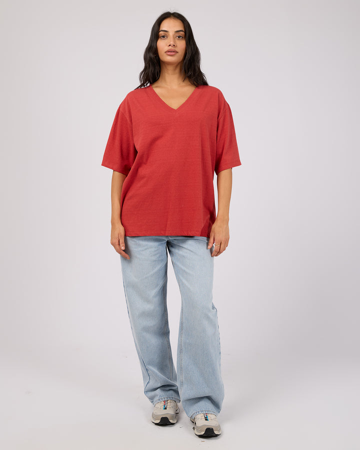 V-Neck Oversized Tee Red