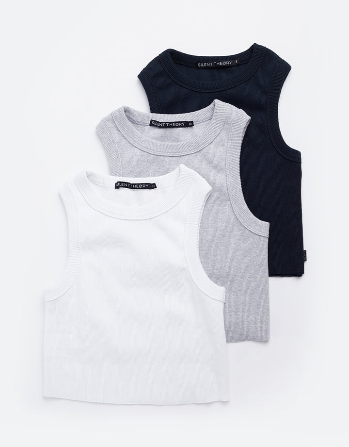 Frida Tank 3pk Wht/Blk/Grm